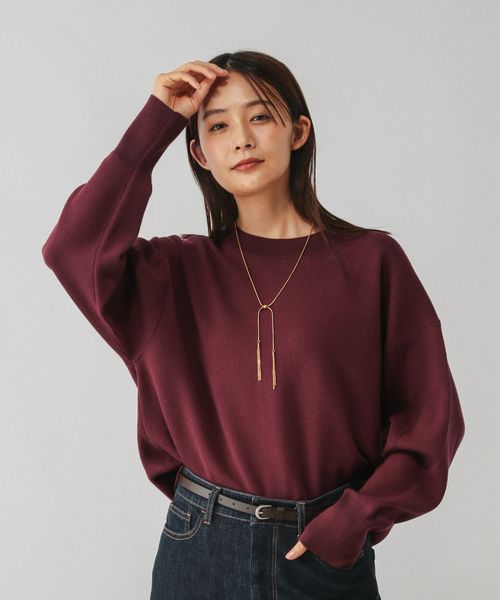 GLOBAL WORK スウェットライククループルオーバー/571350 ボルドー L ウィメンズインナー グローバルワーク 571350 and ST アンドエスティ（旧ドットエスティ）