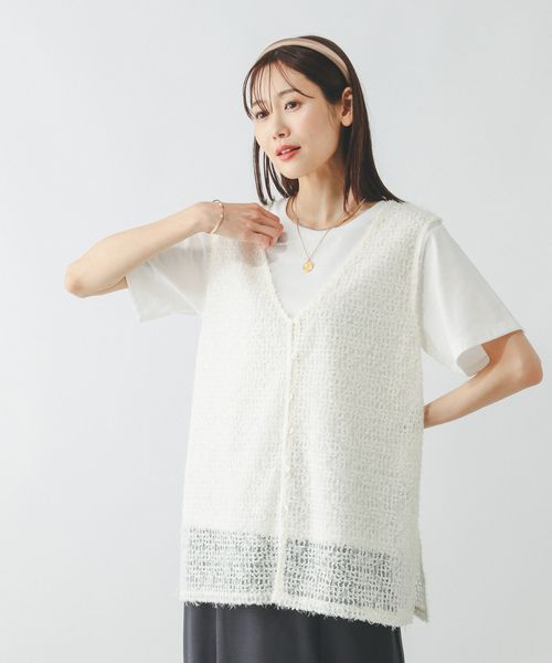 GLOBAL WORK フェザージレベスト*半袖Tシャツセット/572226 ナチュラル M ウィメンズインナー グローバルワーク 572226 and ST アンドエスティ(旧ドットエスティ) GLOBAL WORK フェザージレベスト*半袖Tシャツセット/572226 ナチュラル M ウィメンズインナー グローバルワーク 572226 and ST アンドエスティ(旧ドットエスティ)