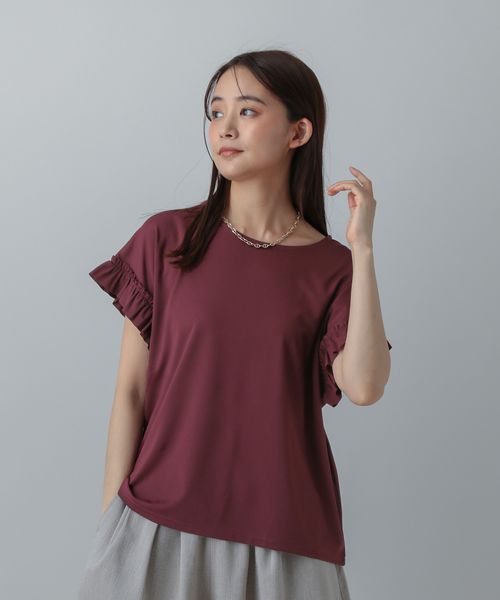 GLOBAL WORK MATINEE LINE/冷感フリルスリーブフレンチT/575121 ボルドー マチネ グローバルワーク 575121 and ST アンドエスティ(旧ドットエスティ) GLOBAL WORK MATINEE LINE/冷感フリルスリーブフレンチT/575121 ボルドー マチネ グローバルワーク 575121 and ST アンドエスティ(旧ドットエスティ)