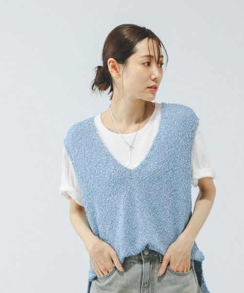 GLOBAL WORK テープヤーンベスト*半袖Tシャツ/575209 ブルー L ウィメンズインナー グローバルワーク 575209 and ST アンドエスティ(旧ドットエスティ) GLOBAL WORK テープヤーンベスト*半袖Tシャツ/575209 ブルー L ウィメンズインナー グローバルワーク 575209 and ST アンドエスティ(旧ドットエスティ)