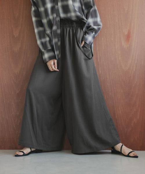 GLOBAL WORK シルクライクサス付きワイドパンツ/575215 チャコールグレー M ウィメンズボトムス グローバルワーク 575215 and ST アンドエスティ(旧ドットエスティ) GLOBAL WORK シルクライクサス付きワイドパンツ/575215 チャコールグレー M ウィメンズボトムス グローバルワーク 575215 and ST アンドエスティ(旧ドットエスティ)
