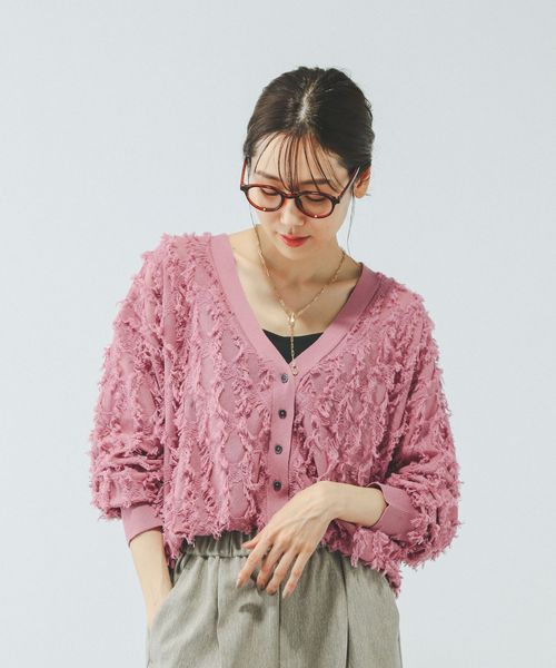 GLOBAL WORK 吉高由里子さん着用/シアーフリンジカーディガン長袖/577731 ピンク M ウィメンズインナー グローバルワーク 577731 and ST アンドエスティ（旧ドットエスティ）