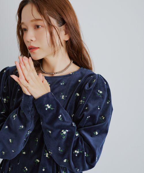 GLOBAL WORK 高山直子さんコラボ/ベロア刺繍ボートネックプルオーバー/EiiS/577814 ネイビー XS ウィメンズインナー グローバルワーク 577814 and ST アンドエスティ(旧ドットエスティ) GLOBAL WORK 高山直子さんコラボ/ベロア刺繍ボートネックプルオーバー/EiiS/577814 ネイビー XS ウィメンズインナー グローバルワーク 577814 and ST アンドエスティ(旧ドットエスティ)