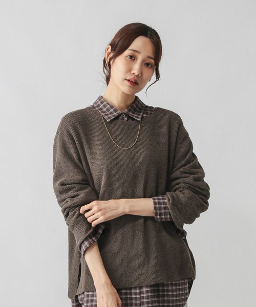 GLOBAL WORK ミニブークレボートネックプルオーバー/577949 レオパード L ウィメンズインナー グローバルワーク 577949 and ST アンドエスティ（旧ドットエスティ）