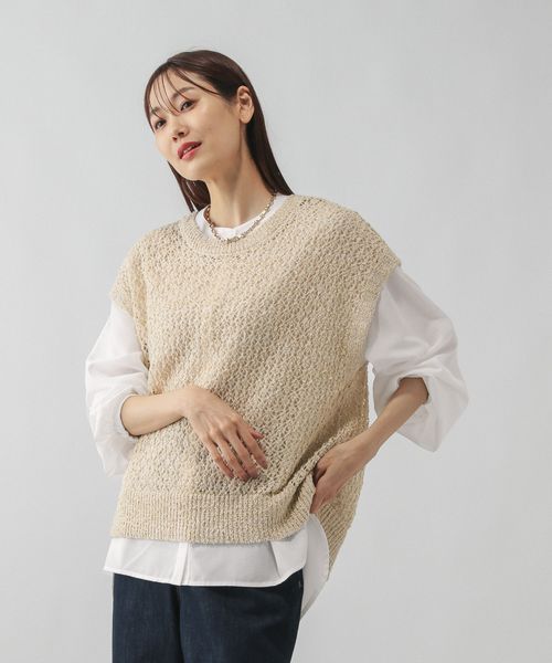 GLOBAL WORK 透かしベスト＊シャツ長袖/578010 ライトベージュ M ウィメンズインナー グローバルワーク 578010 and ST アンドエスティ（旧ドットエスティ）