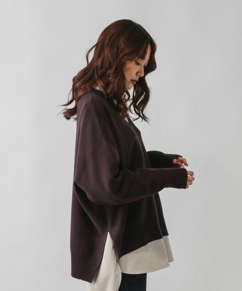 GLOBAL WORK メルティリブＶネックプルオーバー/579519 ブラウン M ウィメンズインナー グローバルワーク 579519 and ST アンドエスティ（旧ドットエスティ）