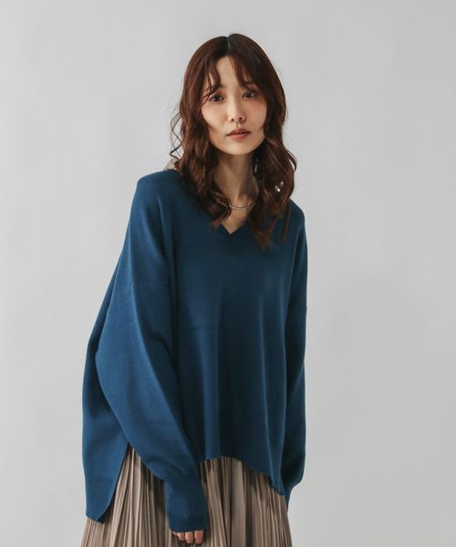 GLOBAL WORK メルティリブＶネックプルオーバー/579519 ブルー M ウィメンズインナー グローバルワーク 579519 and ST アンドエスティ（旧ドットエスティ）