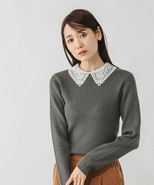 GLOBAL WORK メルティレース襟2WAYプルオーバー/579672 チャコールグレー L ウィメンズインナー グローバルワーク 579672 and ST アンドエスティ（旧ドットエスティ）