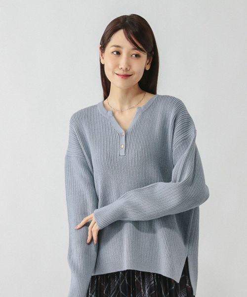 GLOBAL WORK 毛玉になりにくいキーネック/579675 ライトブルー M ウィメンズインナー グローバルワーク 579675 and ST アンドエスティ（旧ドットエスティ）