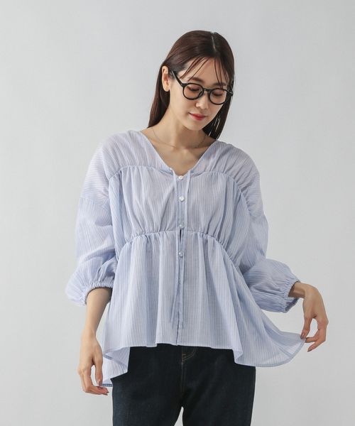 GLOBAL WORK リボンカーデブラウス/580790 ブルー L ウィメンズインナー グローバルワーク 580790 and ST アンドエスティ(旧ドットエスティ) GLOBAL WORK リボンカーデブラウス/580790 ブルー L ウィメンズインナー グローバルワーク 580790 and ST アンドエスティ(旧ドットエスティ)