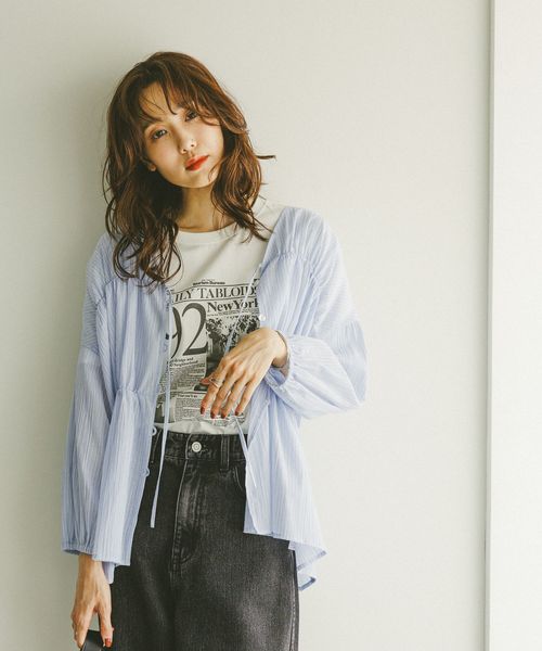 GLOBAL WORK リボンカーデブラウス/580790 ブルー M ウィメンズインナー グローバルワーク 580790 and ST アンドエスティ(旧ドットエスティ) GLOBAL WORK リボンカーデブラウス/580790 ブルー M ウィメンズインナー グローバルワーク 580790 and ST アンドエスティ(旧ドットエスティ)
