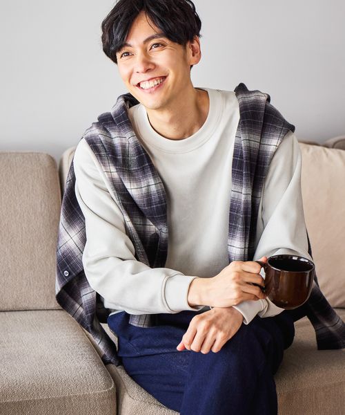 GLOBAL WORK スウェードライククリーンスウェット/580811 オフホワイト L メンズインナー グローバルワーク 580811 and ST アンドエスティ（旧ドットエスティ）