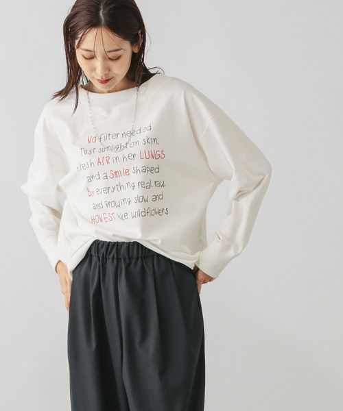 GLOBAL WORK 乾きやすいミニ裏毛プリントプルオーバー/580943 オフホワイト L ウィメンズインナー グローバルワーク 580943 and ST アンドエスティ（旧ドットエスティ）