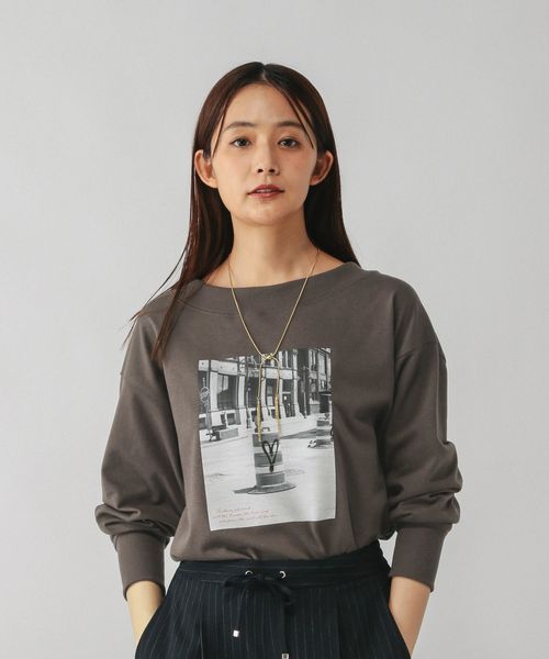 GLOBAL WORK 乾きやすいミニ裏毛プリントプルオーバー/580943 チャコールグレー M ウィメンズインナー グローバルワーク 580943 and ST アンドエスティ（旧ドットエスティ）