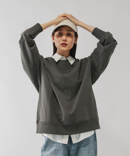 GLOBAL WORK 乾きやすいミニ裏毛カラープルオーバー/580946 シルバー ウィメンズインナー グローバルワーク 580946 and ST アンドエスティ(旧ドットエスティ) GLOBAL WORK 乾きやすいミニ裏毛カラープルオーバー/580946 シルバー ウィメンズインナー グローバルワーク 580946 and ST アンドエスティ(旧ドットエスティ)