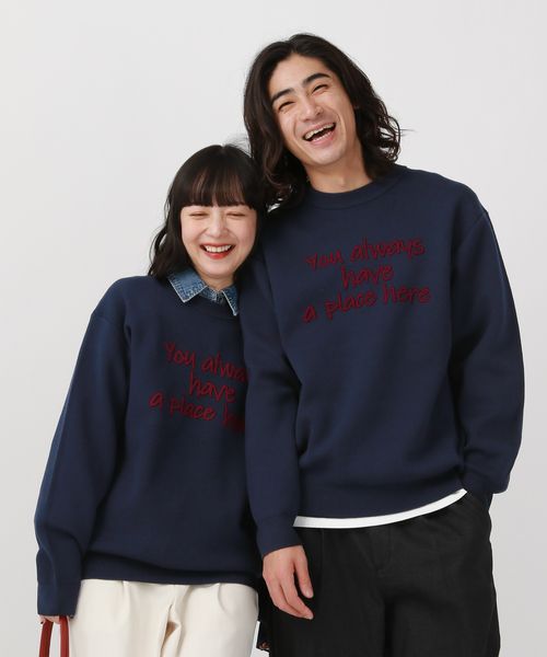 GLOBAL WORK スウェットライクオテラクニット/ロゴ/581070 ダークブルー XL メンズインナー グローバルワーク 581070 and ST アンドエスティ（旧ドットエスティ）