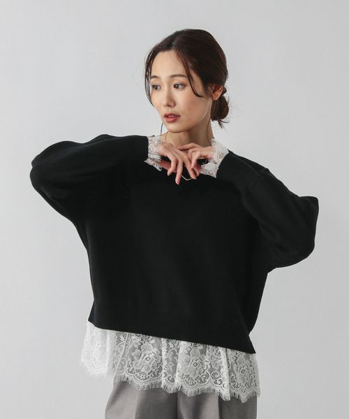 GLOBAL WORK メルティレースドッキングプルオーバー/581158 ブラック M ウィメンズインナー グローバルワーク 581158 and ST アンドエスティ（旧ドットエスティ）