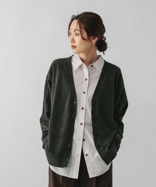 GLOBAL WORK モールニットVネックカーディガン/581161 チャコールグレー L ウィメンズインナー グローバルワーク 581161 and ST アンドエスティ（旧ドットエスティ）