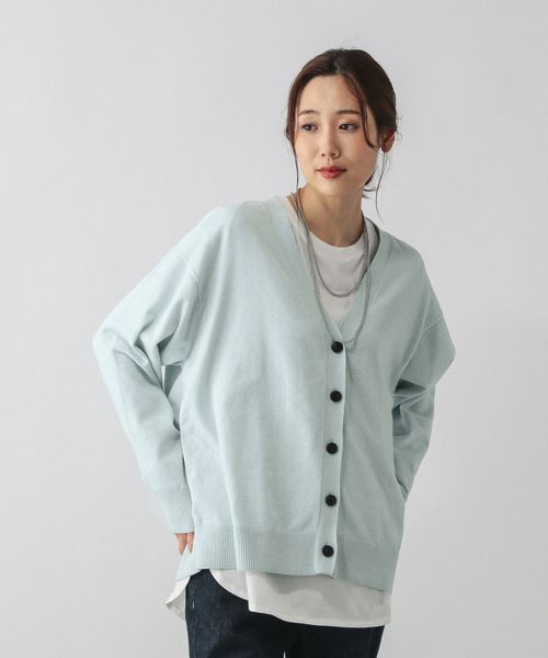 GLOBAL WORK モールニットVネックカーディガン/581161 ライトブルー L ウィメンズインナー グローバルワーク 581161 and ST アンドエスティ（旧ドットエスティ）