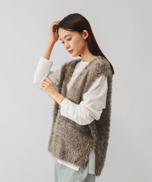GLOBAL WORK シャギーベスト*長袖セット/581162 ブラウン M ウィメンズインナー グローバルワーク 581162 and ST アンドエスティ(旧ドットエスティ) GLOBAL WORK シャギーベスト*長袖セット/581162 ブラウン M ウィメンズインナー グローバルワーク 581162 and ST アンドエスティ(旧ドットエスティ)