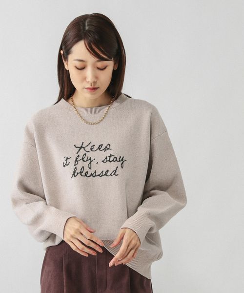 GLOBAL WORK モールニットアソートロゴプルオーバー/581163 ライトベージュ L ウィメンズインナー グローバルワーク 581163 and ST アンドエスティ（旧ドットエスティ）