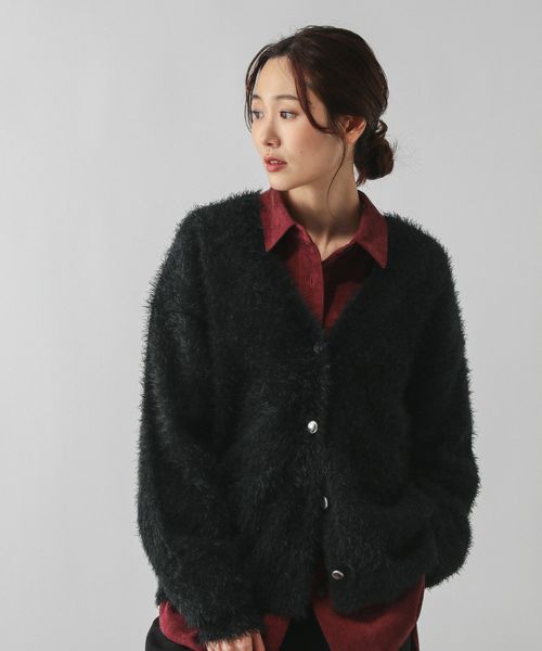 GLOBAL WORK シャギーゆるVネックカーディガン/581171 ブラック M ウィメンズインナー グローバルワーク 581171 and ST アンドエスティ（旧ドットエスティ）