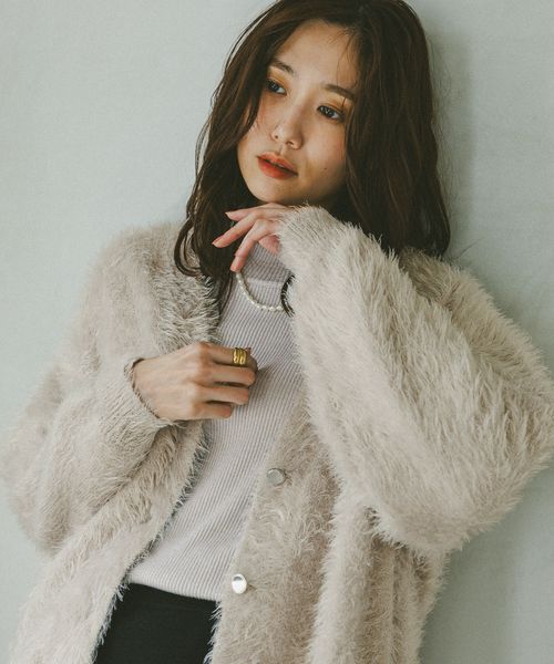 GLOBAL WORK シャギーゆるVネックカーディガン/581171 ライトベージュ M ウィメンズインナー グローバルワーク 581171 and ST アンドエスティ（旧ドットエスティ）