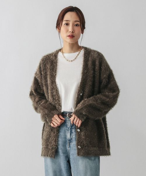 GLOBAL WORK シャギーゆるVネックカーディガン/581171 ブラウン M ウィメンズインナー グローバルワーク 581171 and ST アンドエスティ（旧ドットエスティ）