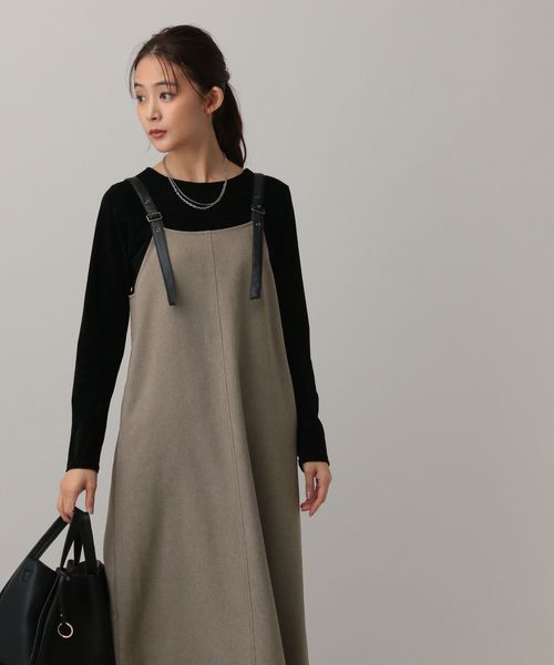 GLOBAL WORK MATINEE LINE/MIXストレッチ/ワンピース/583746 ベージュ L マチネ グローバルワーク 583746 and ST アンドエスティ（旧ドットエスティ）