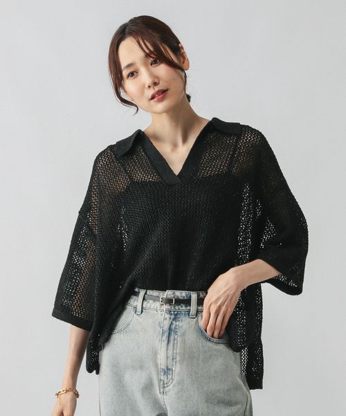 GLOBAL WORK メッシュラメポロニット半袖/587686 ブラック M ウィメンズインナー グローバルワーク 587686 and ST アンドエスティ(旧ドットエスティ) GLOBAL WORK メッシュラメポロニット半袖/587686 ブラック M ウィメンズインナー グローバルワーク 587686 and ST アンドエスティ(旧ドットエスティ)