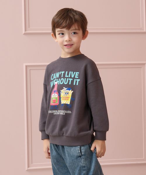 GLOBAL WORK ヘビロテスウェットプリント/100-120cm展開/587900 チャコールグレー キッズ グローバルワーク 587900 and ST アンドエスティ（旧ドットエスティ）