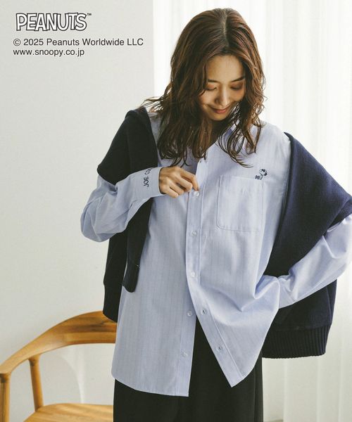 GLOBAL WORK PEANUTS/ストライプ刺繍シャツ/591296 ライトブルー M ウィメンズインナー グローバルワーク 591296 and ST アンドエスティ(旧ドットエスティ) GLOBAL WORK PEANUTS/ストライプ刺繍シャツ/591296 ライトブルー M ウィメンズインナー グローバルワーク 591296 and ST アンドエスティ(旧ドットエスティ)