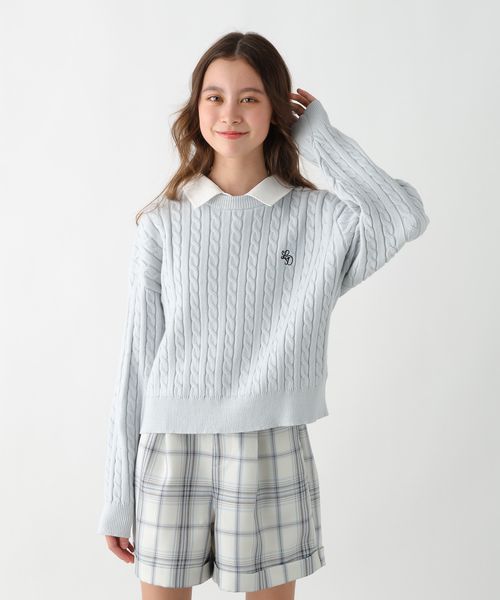 GLOBAL WORK メルティ襟付きケーブルプルオーバー/キッズ/593433 グレー キッズ グローバルワーク 593433 and ST アンドエスティ（旧ドットエスティ）