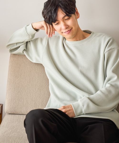 GLOBAL WORK クリーンワッフルスウェット/598010 グリーン S メンズインナー グローバルワーク 598010 and ST アンドエスティ(旧ドットエスティ) GLOBAL WORK クリーンワッフルスウェット/598010 グリーン S メンズインナー グローバルワーク 598010 and ST アンドエスティ(旧ドットエスティ)