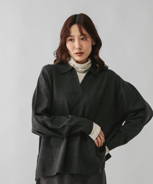 GLOBAL WORK フワフワHugmeスキッパー/一部店舗限定/598019 チャコールグレー L ウィメンズインナー グローバルワーク 598019 and ST アンドエスティ（旧ドットエスティ）