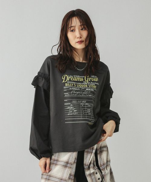 GLOBAL WORK フリルプリントスウェットプルオーバー/599584 シルバー L ウィメンズインナー グローバルワーク 599584 and ST アンドエスティ(旧ドットエスティ) GLOBAL WORK フリルプリントスウェットプルオーバー/599584 シルバー L ウィメンズインナー グローバルワーク 599584 and ST アンドエスティ(旧ドットエスティ)