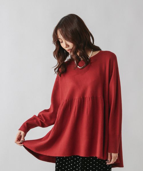 GLOBAL WORK フワフワHugmeペプラム/一部店舗限定/599608 レッド L ウィメンズインナー グローバルワーク 599608 and ST アンドエスティ（旧ドットエスティ）