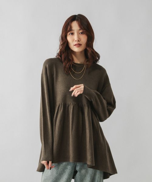 GLOBAL WORK フワフワHugmeペプラム/一部店舗限定/599608 ブラウン L ウィメンズインナー グローバルワーク 599608 and ST アンドエスティ（旧ドットエスティ）