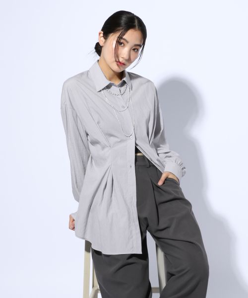 GLOBAL WORK タックデザインシャツ長袖/WEB限定/599669 ブルー FREE ウィメンズインナー グローバルワーク 599669 and ST アンドエスティ（旧ドットエスティ）