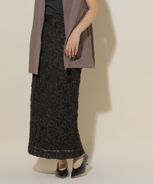 GLOBAL WORK モチーフレーススカート/WEB限定/599683 ブラック L ウィメンズボトムス グローバルワーク 599683 and ST アンドエスティ（旧ドットエスティ）