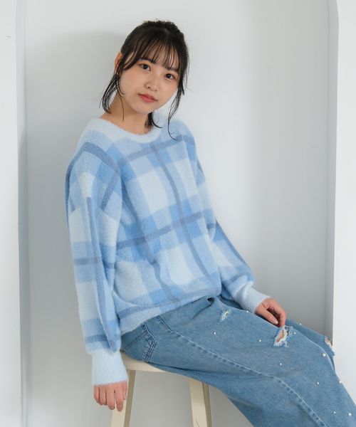 GLOBAL WORK デザインシャギーニット/AND YUA ANY/599709 ブルー FREE キッズ グローバルワーク 599709 and ST アンドエスティ（旧ドットエスティ）