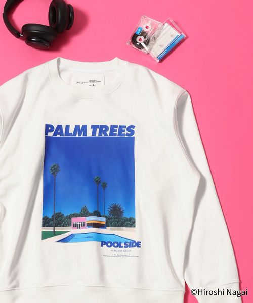 GLOBAL WORK 永井博コラボ/スウェットプルオーバー/601527 ホワイト L メンズインナー グローバルワーク 601527 and ST アンドエスティ（旧ドットエスティ）