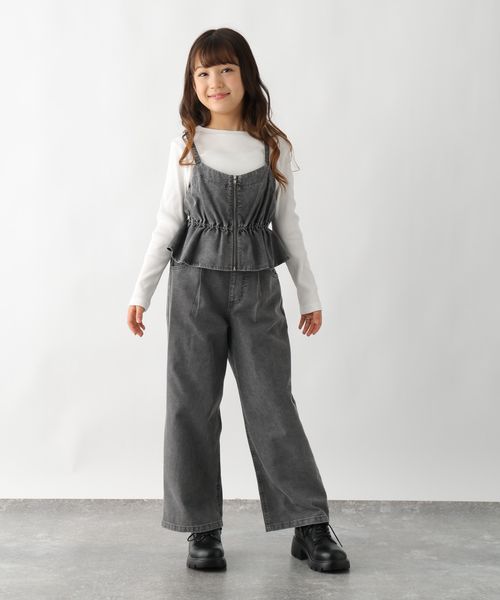 GLOBAL WORK トクトク3デニムセット＊ロンＴ/キッズ/606702 ブラック キッズ グローバルワーク 606702 and ST アンドエスティ（旧ドットエスティ）