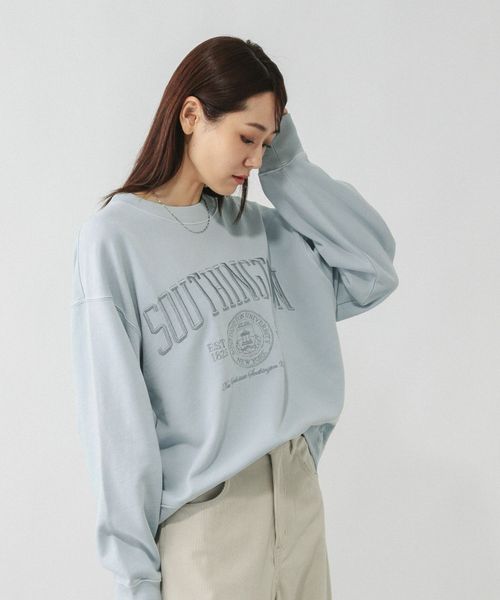 GLOBAL WORK ピグメント刺繍ロゴプルオーバー/608260 ライトブルー L ウィメンズインナー グローバルワーク 608260 and ST アンドエスティ（旧ドットエスティ）