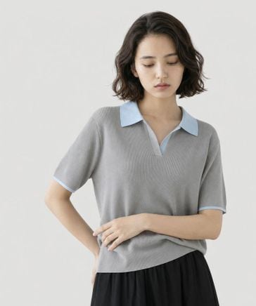【新品未使用】H BEAUTY&YOUTH ツイストコットン ポロカラーニット 洗えるポロ襟ニットプルオーバー半袖/724796 | [公式]グローバルワーク
