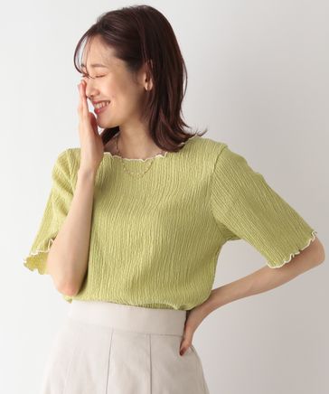 BY ジャカード5分袖ニットポロプルオーバー　BEIGE ウォッシャブル BY ジャカード 5分袖 ニットポロ プルオーバー/BEIGE