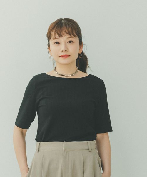 高山直子さんコラボ/ボートネックリブプルオーバー5分袖/EiiS