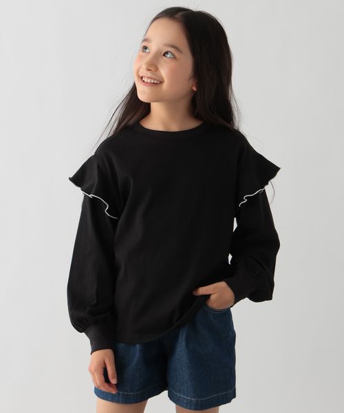 GLOBAL WORK Smile Seed Store コットンソデフリルTシャツ/長袖/キッズ/148301 ブラック キッズ(GS) グローバルワーク スマイルシードストア 148301 and ST アンドエスティ(旧ドットエスティ) GLOBAL WORK Smile Seed Store コットンソデフリルTシャツ/長袖/キッズ/148301 ブラック キッズ(GS) グローバルワーク スマイルシードストア 148301 and ST アンドエスティ(旧ドットエスティ)
