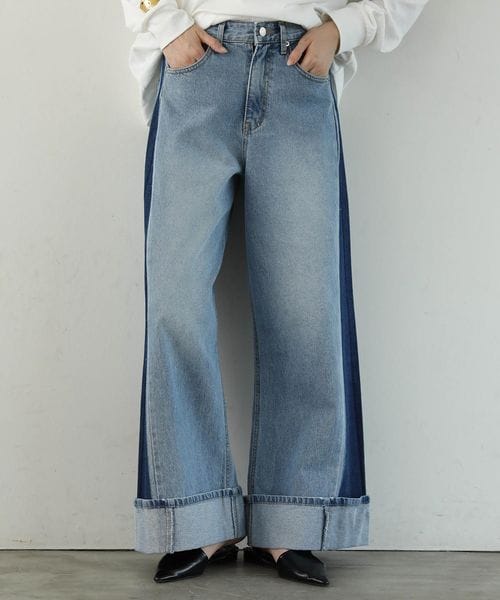 Gready Brilliant　ストレッチタックワイドデニムパンツ サイドラインロールアップデニム | [公式]Gready Brilliant（グレディ