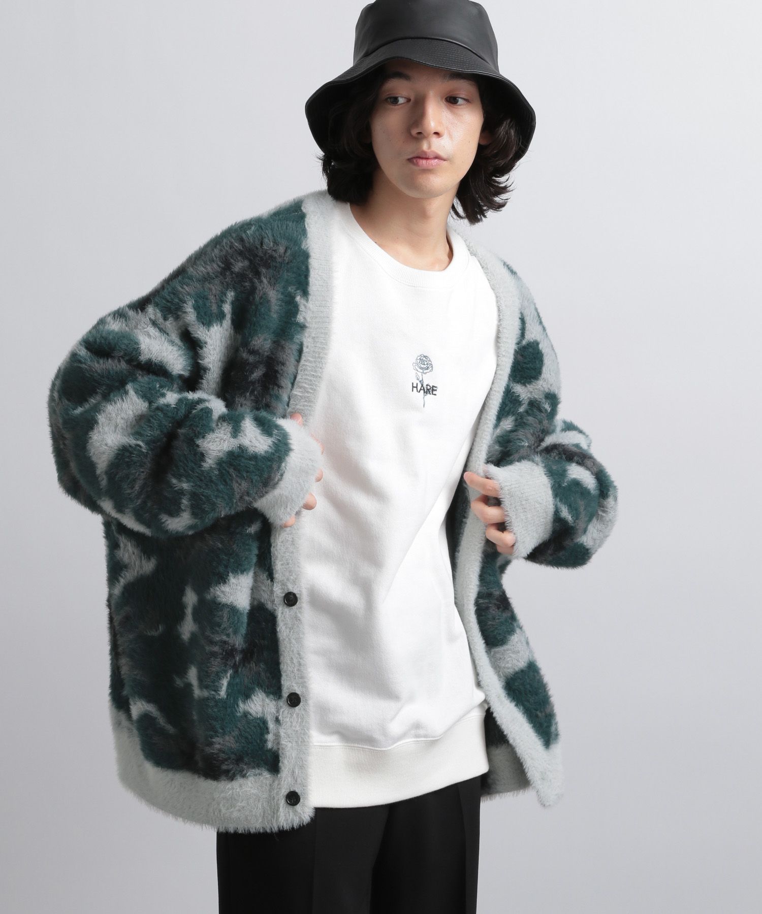 【美品/山田涼介着用】HARE フラワーモチーフ シャギーカーディガン グレー 完売品☆Hare フラワーモチーフシャギーカーディガン グレー M 山田